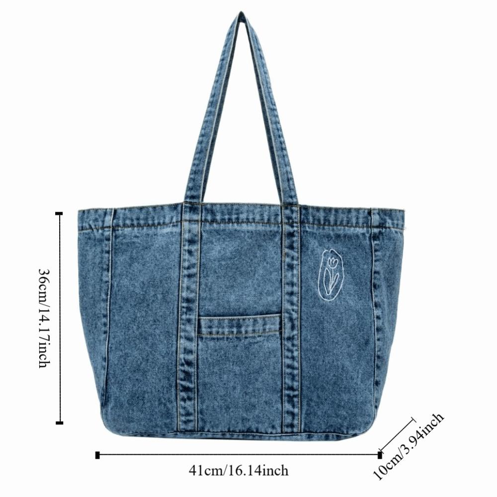 Tote Bag Large Capacity Handbag Solid Color Underarm Packs Sweet Denim Tote Bag Girls