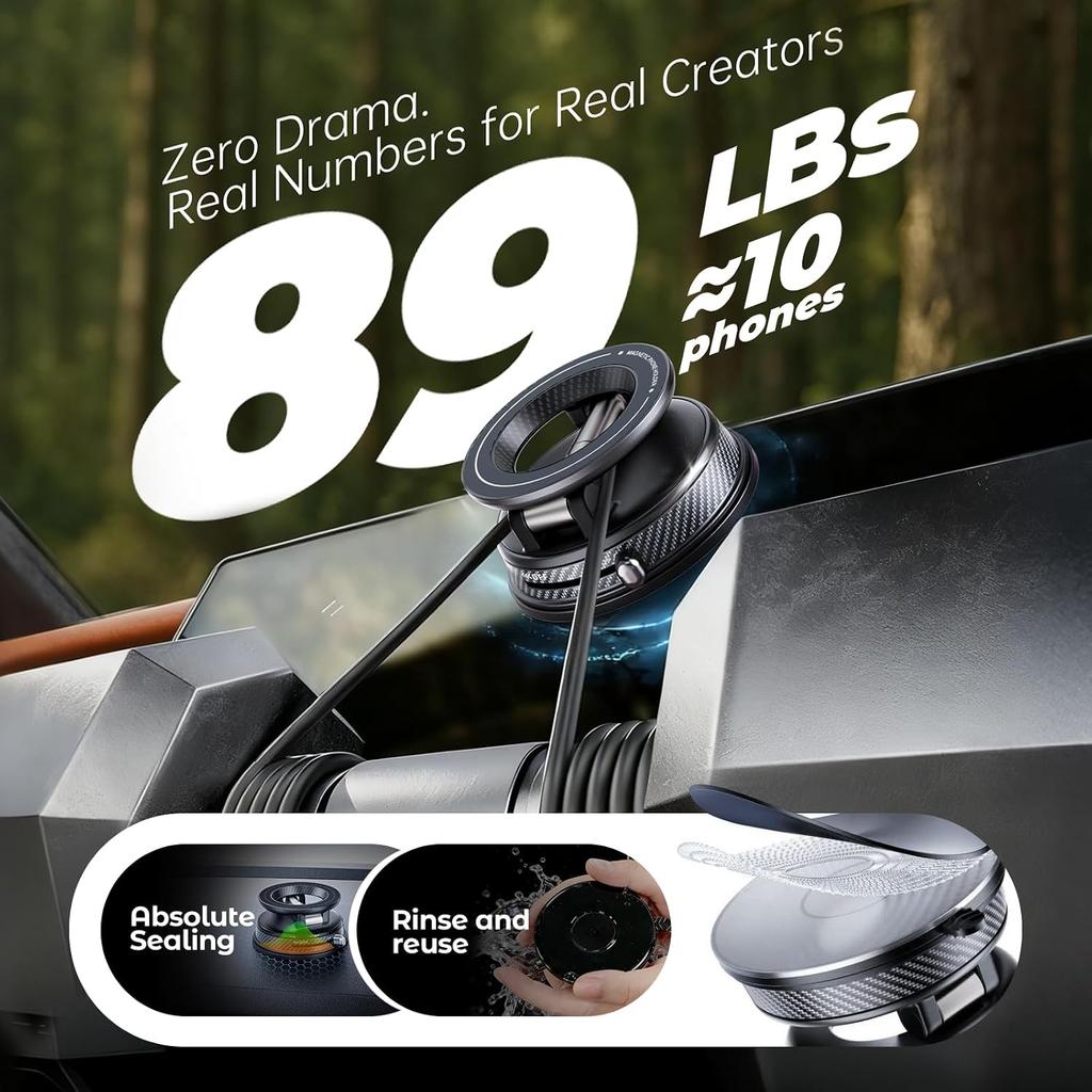Vacuum Magnetic Car Phone Holder, Strong Suction Cup Mount with Secure Lock