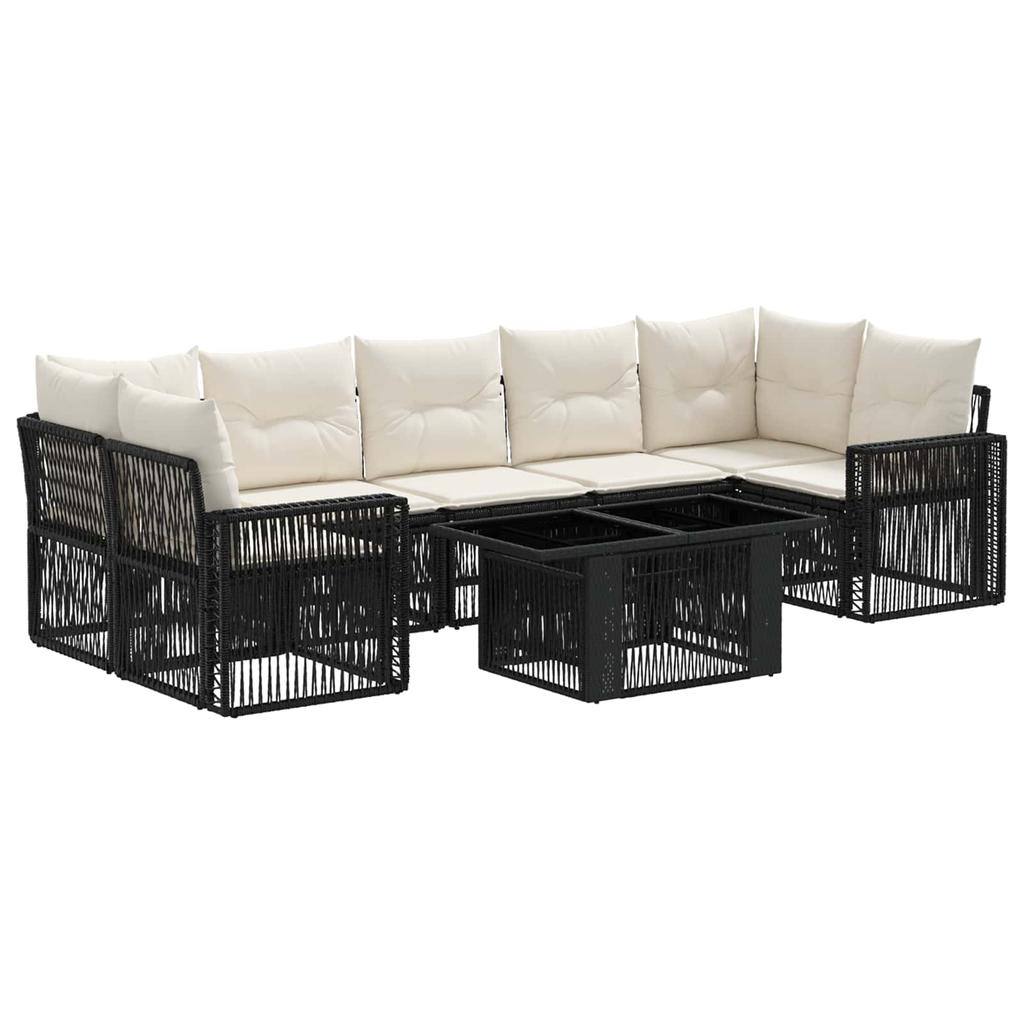Garden Sofa Set 8 Pieces Black and Cream White Poly Rattan