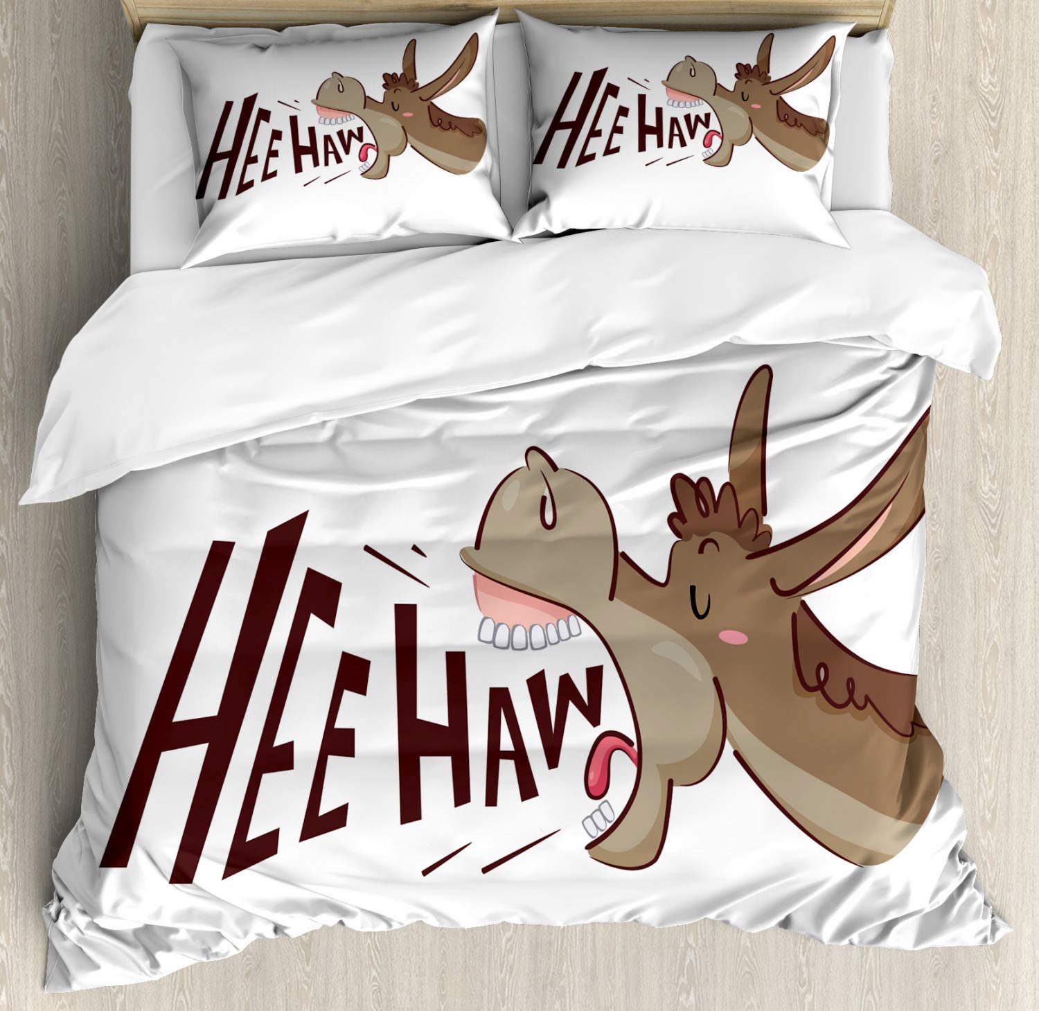 

Donkey Duvet Cover Set Cartoon Donkey With Hee Haw Text Funny Domestic Animal Portrait King Size Twin Bedding Set For Kids Teens EU Single(135*200cm)3pcs