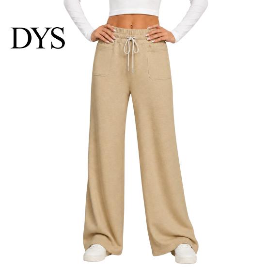Lounge Wear Pants Women Wide Leg Pants, Drawstring Waist Loose Casual Adjustable Trousers Trousers, Solid Color Palazzo with Pockets