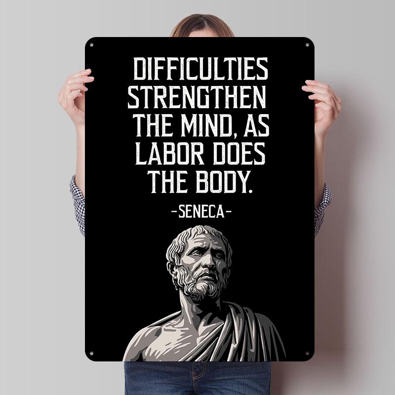 Seneca Stoic Quote Strength of Mind Tinplate Posters Customizable Wall Art Retro Vintage Metal Signs for Home Room Custom Plate 20X30CM