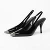 Summer Women's High Shoes Black Back Empty Metal Square Toe Sexy Stiletto High Heel Sandals Versatile Shoes