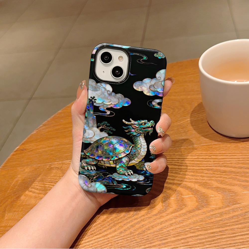 Stylish Tiger Dragon Marble Texture Printed 2 in 1 TPU+PC Phone Case for iPhone 17 16 15 14 Plus 13 12 11 Pro Max Mini XS Cover