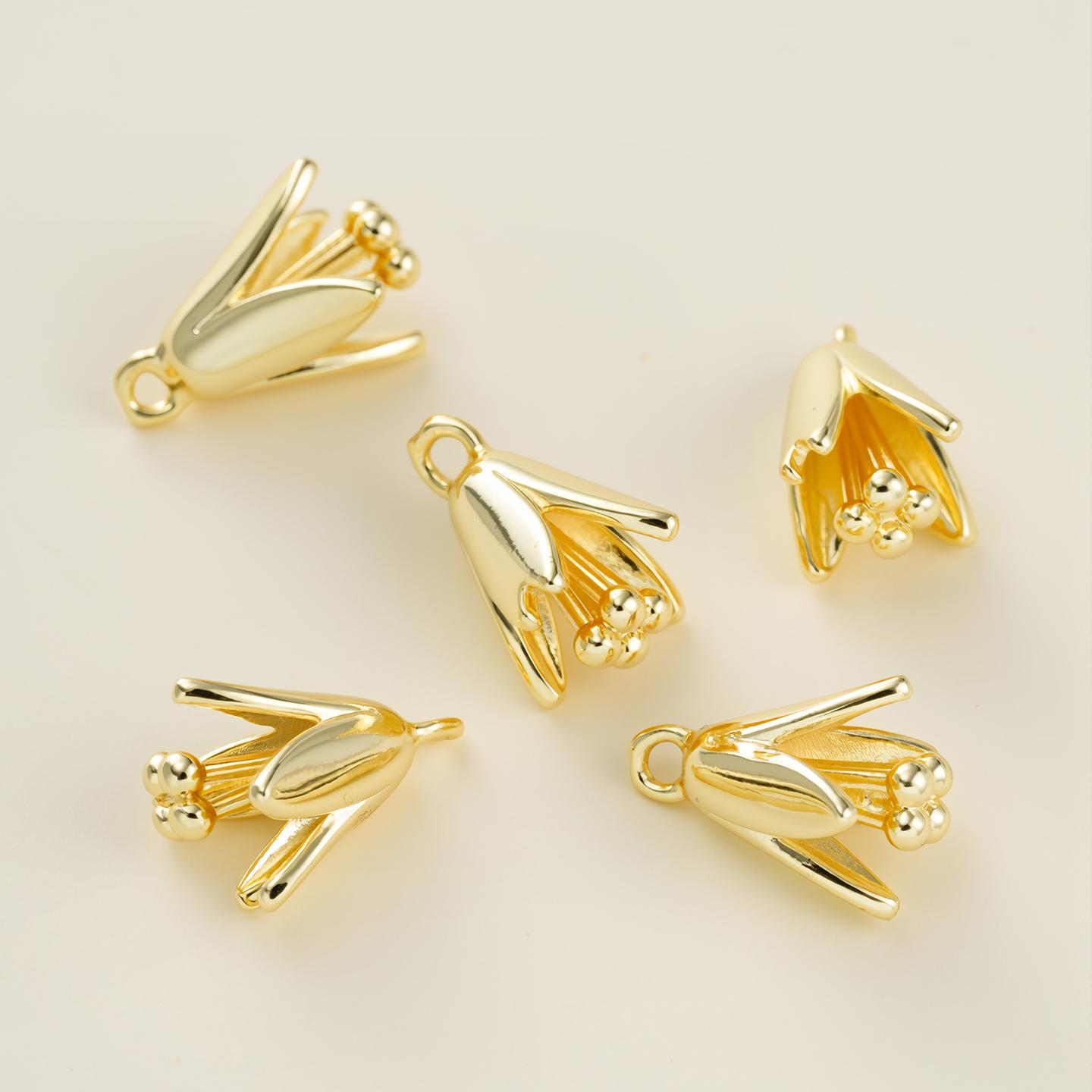 

2Piece/Pack 14/18K Gold Color Plated Copper Flower Charms Pendants for DIY Bracelet Necklace Jewelry Making Accessories