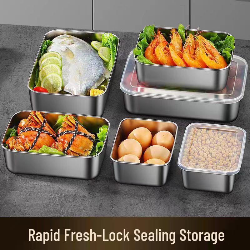 Stainless Steel Square Towel Tray with Lid - Refrigerator Storage & Fresh-Keeping Box for BBQ and Cold Dishes