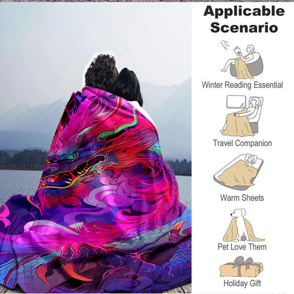 1pc Dragon Art Blanket Lightweight Flannel Blanket Throw Blanket For Sofa, Bed, Travel, Camping, Livingroom, Couch, Chair, And Bed yy2509026147