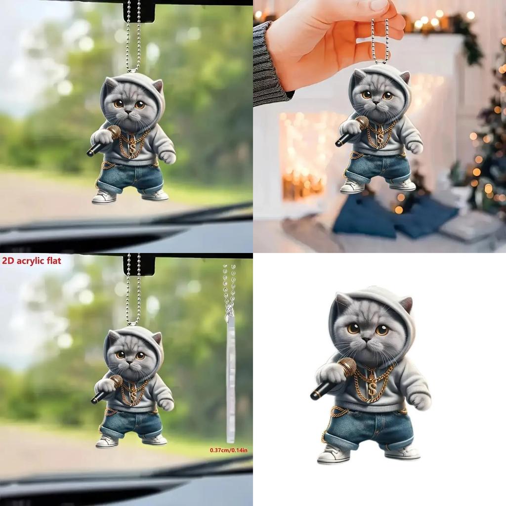 Cartoon Cute Grey Cat Pattern Acrylic Pendant For Car Decoration Interior