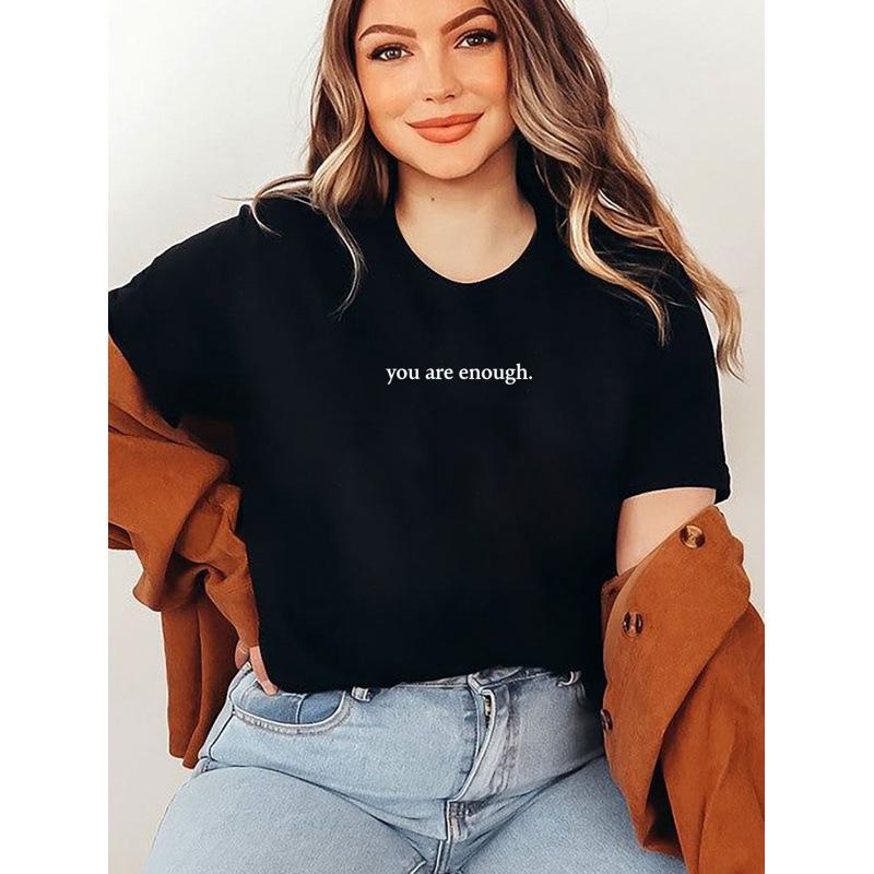 2025 cross-border European beautiful women's top crew neck letter printed cotton short-sleeved T-shirt women's pure cotton top