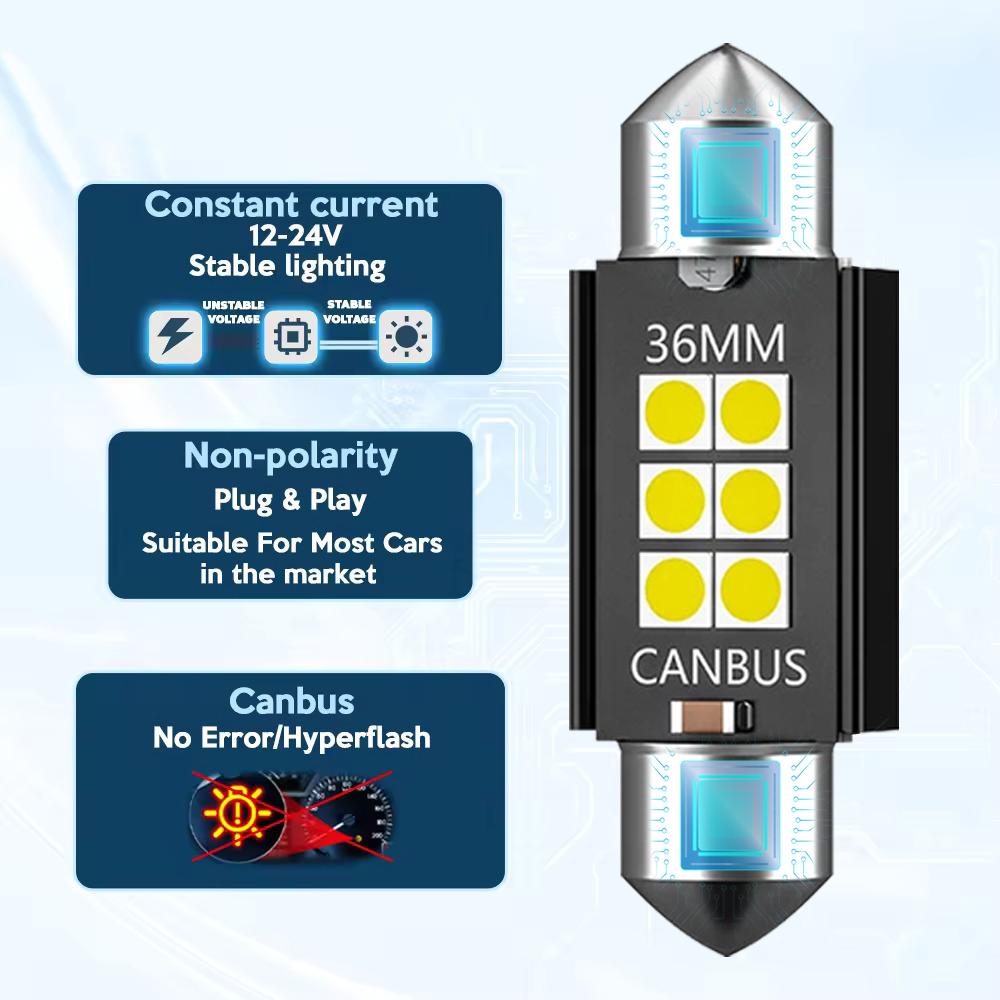 2-10 PCS 600LM Super Bright C5W LED Bulbs CANBUS Festoon 31/36/39/41MM 12V 3030-6SMD 6500K White Car Interior Dome Trunk Lights