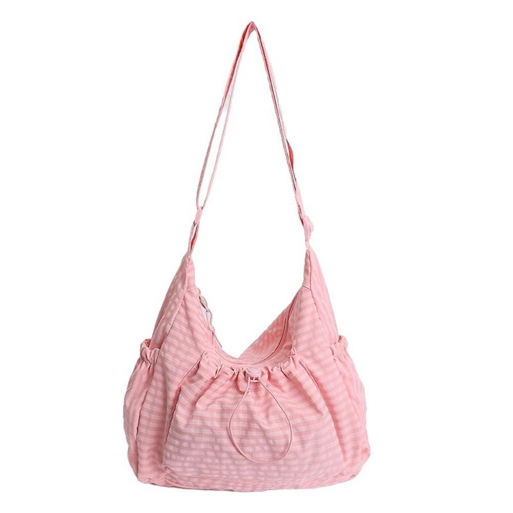 Zipper Closure Pleated Cloud Bag Large Capacity Nylon Crossbody Bag Striped Shoulder Bag Women