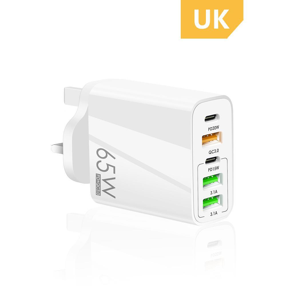 PD65W Fast Charger: 5V3.1A Multi-port Adapter with PD & 3 USB Ports for EU, US, UK