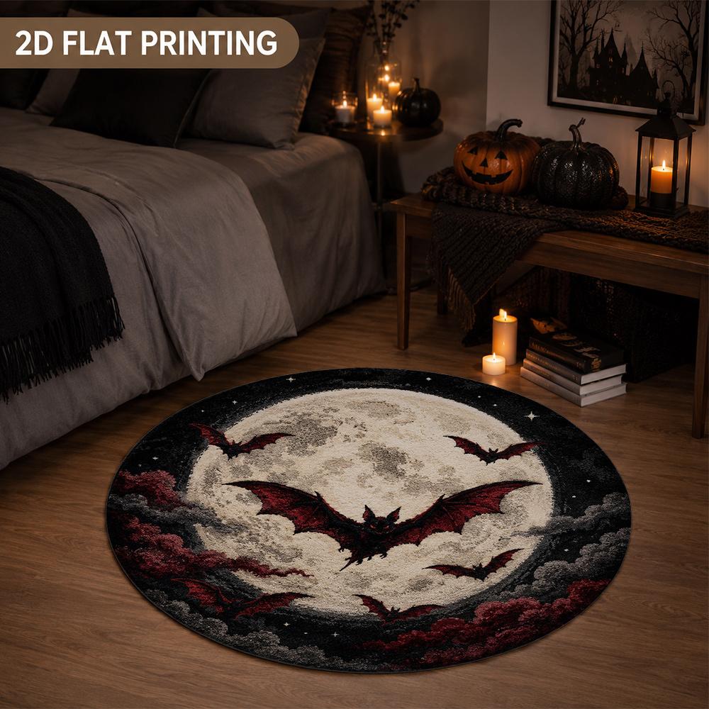 Bat Wing Pumpkin Halloween Round Rug Living Room Round Carpet Bedroom Round Mat Front Gate Hallway Floor Reception Room Space