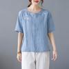 Retro Heavy Industry Embroidered Cotton Linen Short-sleeved Shirt for Women Summer Loose Slim Casual Versatile Linen T-shirt