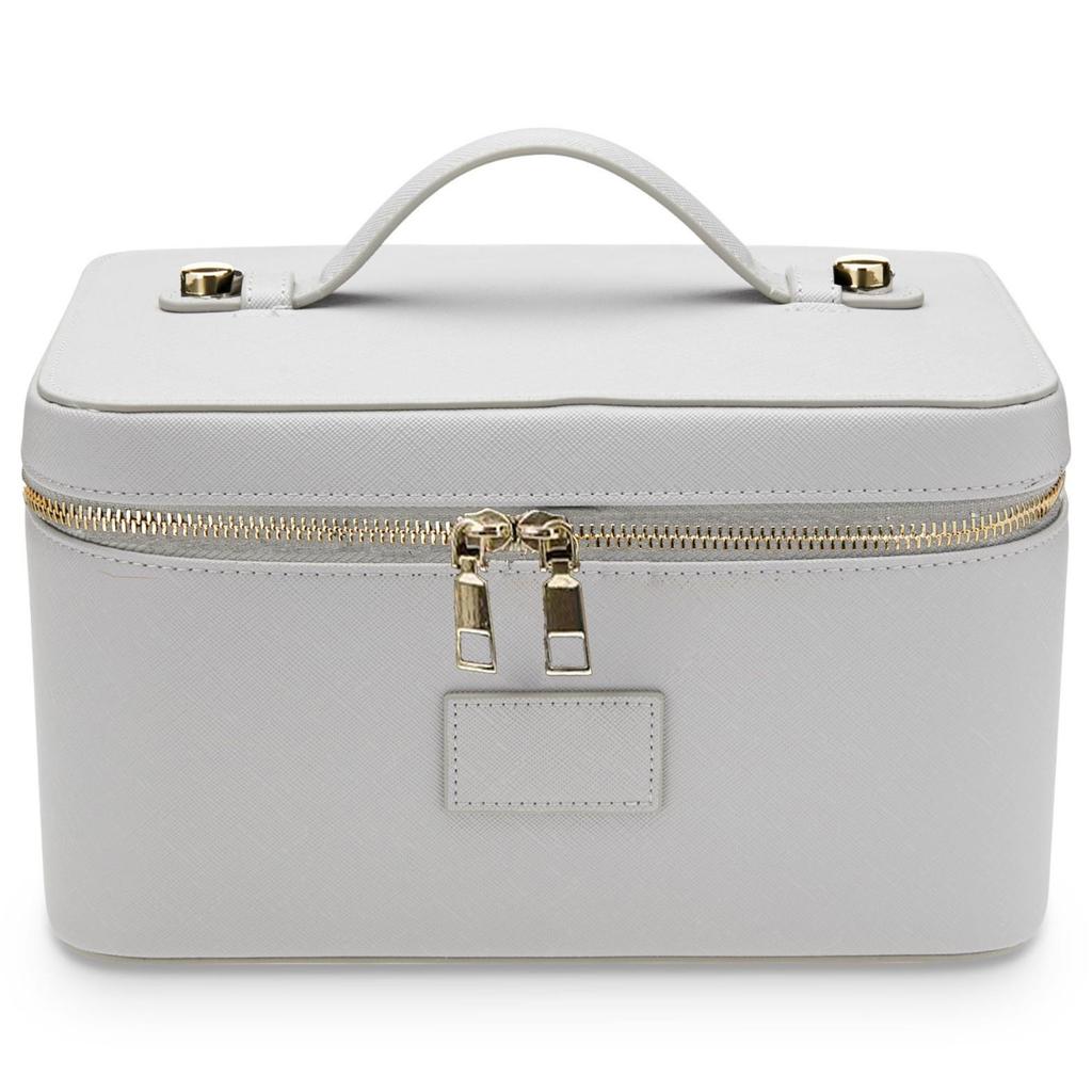 Tragbare Kosmetiktasche aus Cross-Grain-Leder mit goldener Hardware - Reise-Organizer für Make-up und Hautpflege