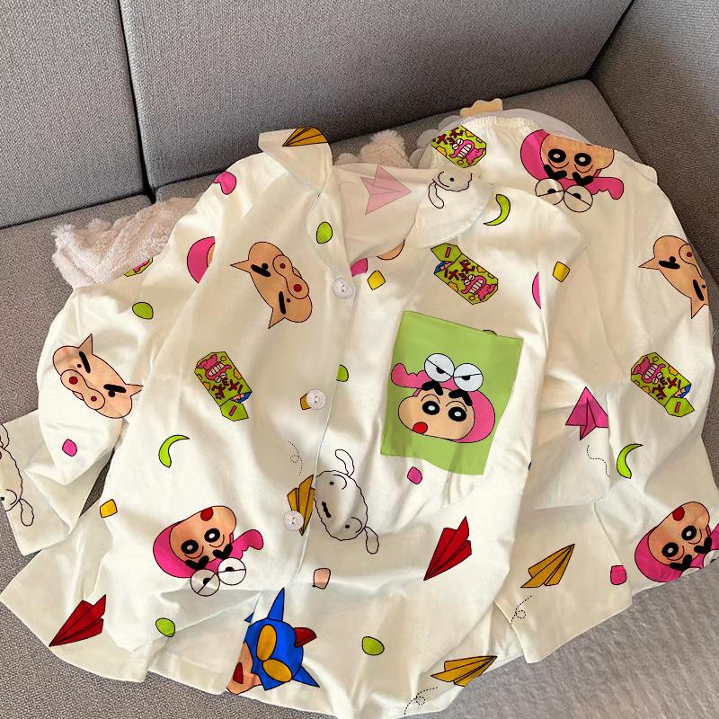 Japanese cartoon crayon Xiaoxin pajamas women's autumn long-sleeved suit high-value casual and comfortable loungewear