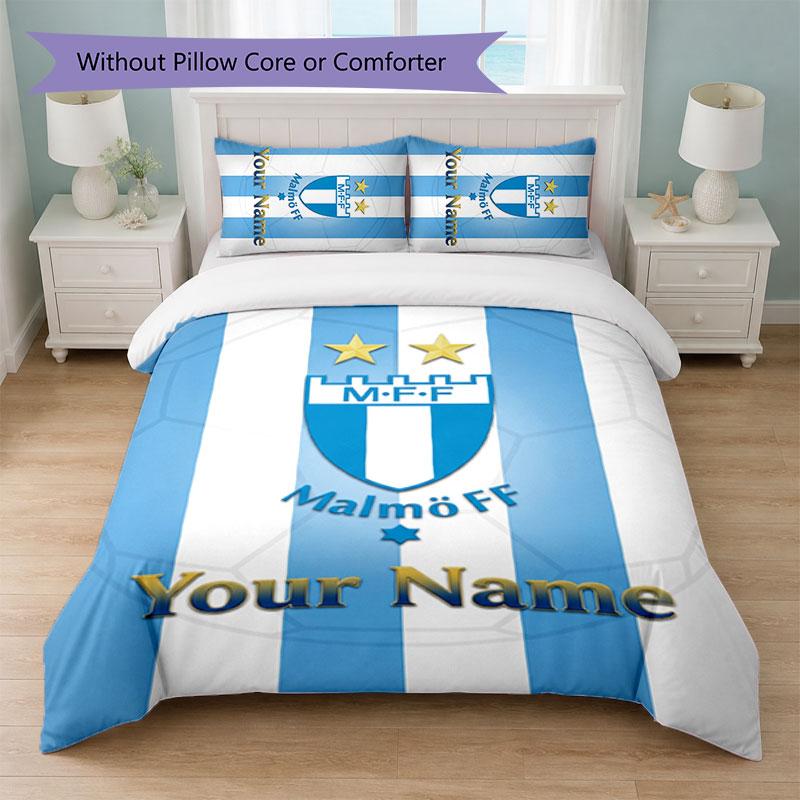 Malmö FF Custom Name Text Bedding Set 1 Duvet Cover+2 Pillowcases Soccer Logo Personalized Gift For Special Occasion Bedroom Decor