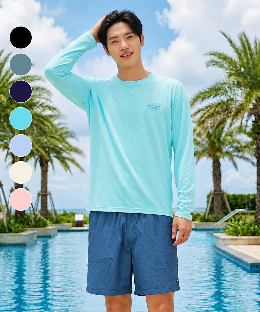 Helingbon Men'S Loose Fit Rash Guard Big Logo Long Sleeve (7 Colors) / Rj408M (A Type)