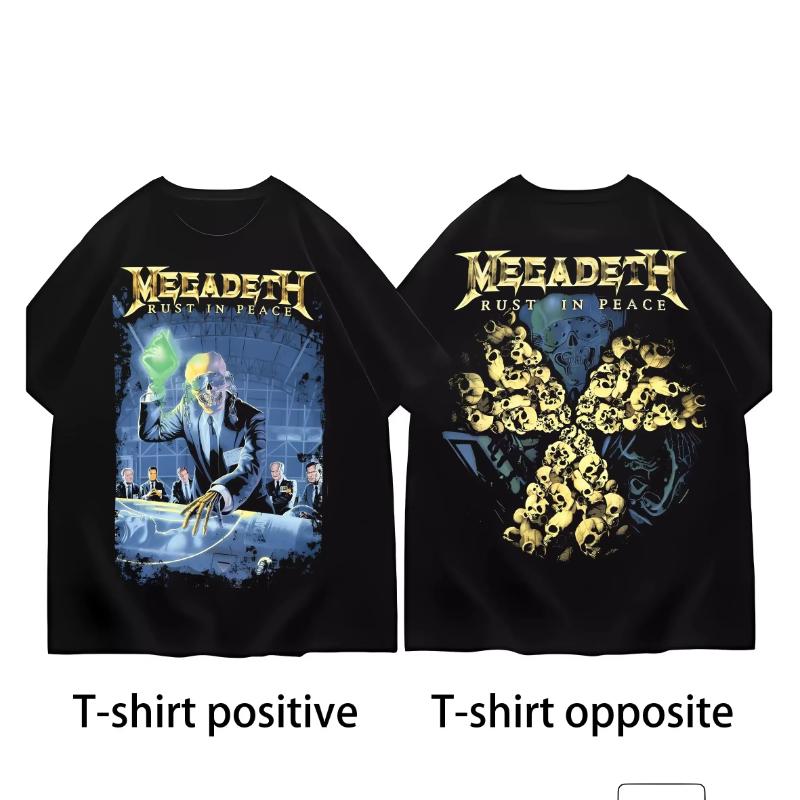 Megadeths Shirts Band Shirts for Women Vintage Heavy Metal Vintage T Shirt Round Collar Short Sleeve
