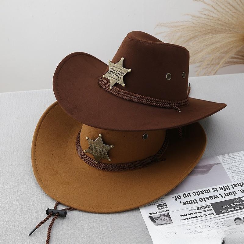 1Pc Unisex Artificial Suede Beach Cowboy Hat Wide Brim Sun Protection Party Cosplay Hat Solid Color Breathable Jazz Hat