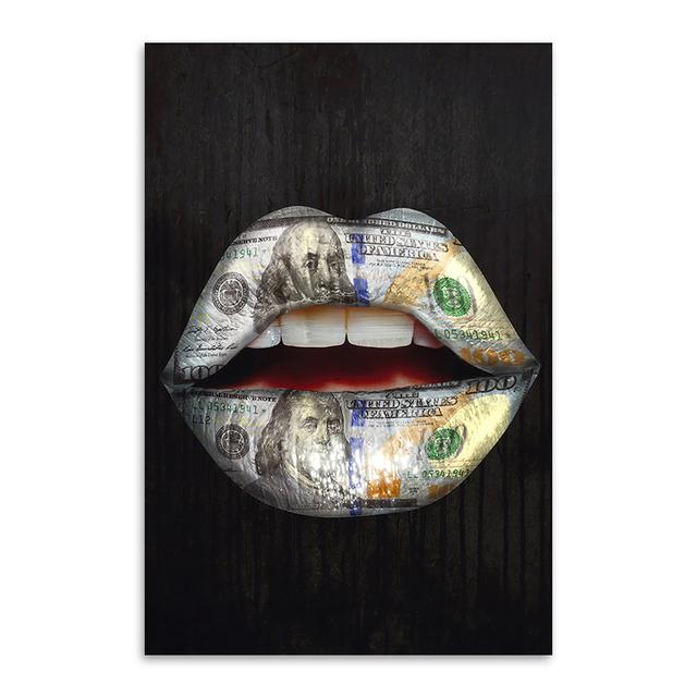 

Деньги, губы, плакаты и принты, креативные рты, холст, картина, фреска, современное настенное искусство, украшение для гостиной, картины, безрамные 40x60cm