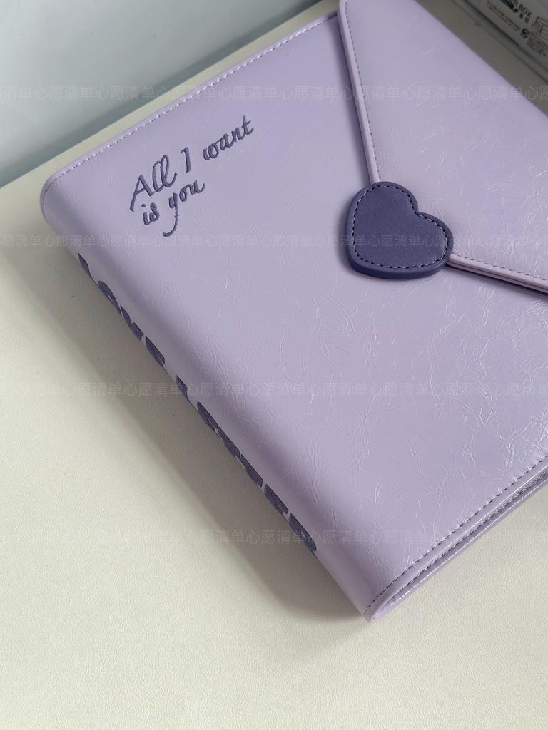 Purple Big A5 Leather Love Letter Card Album Photo Storage 6-Ring Binder for Fan Memorabilia, K-Pop Idol Polaroid Photocards