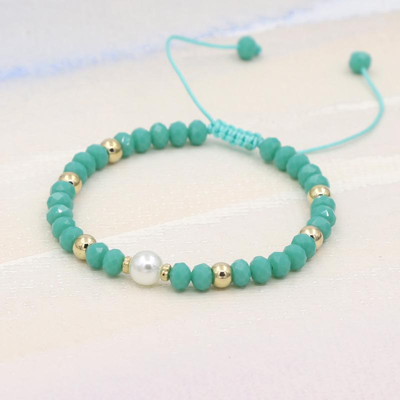 Colorful Crystal & Faux Pearl Adjustable Bead Bracelet, 6mm Beads