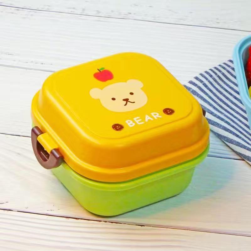 Cute Animal Lunch Box Japanese Double-layer Round Mini Bento Box Children's Fruit Box Snack Box Microwave Kids Lunch Box 540ml