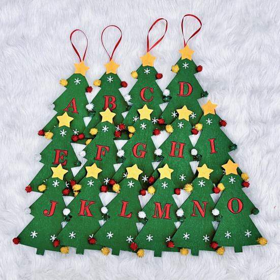 Christmas Tree Pendant Ornament with Lanyard 26 Letter Design Felt Fabric Holiday Xmas Tree Hanging Decoration