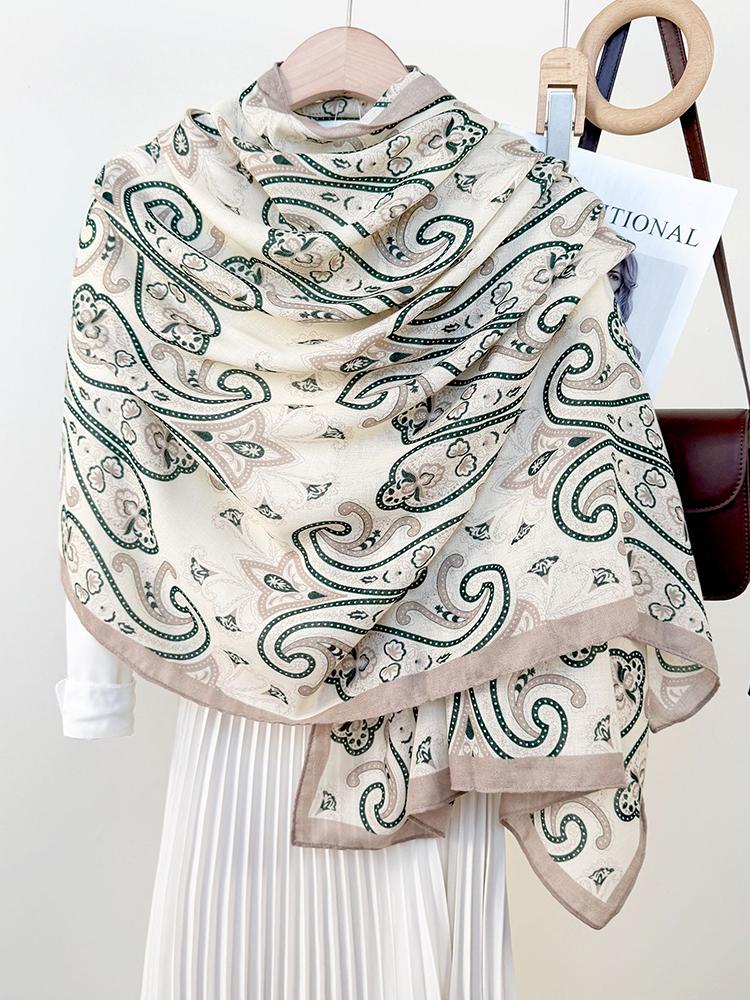Elegant Women Retro Silk Scarf Floral Print Wrap Shawl Lady Bandanas Hijab Boho Long Scarve Pareo Headscarf Fashion Korean New