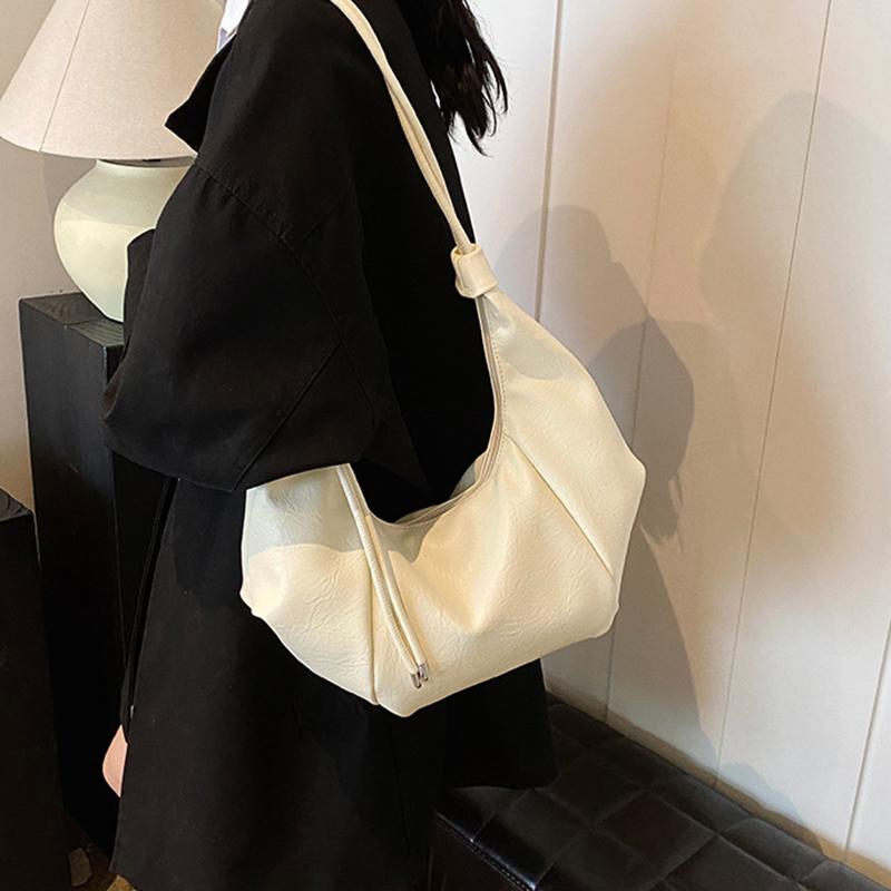 Underarm Bag PU Leather Solid Color Crescent Bag for Women Adjustable Strap Handbag Zipper Hobo Bag for Work Travel AVE