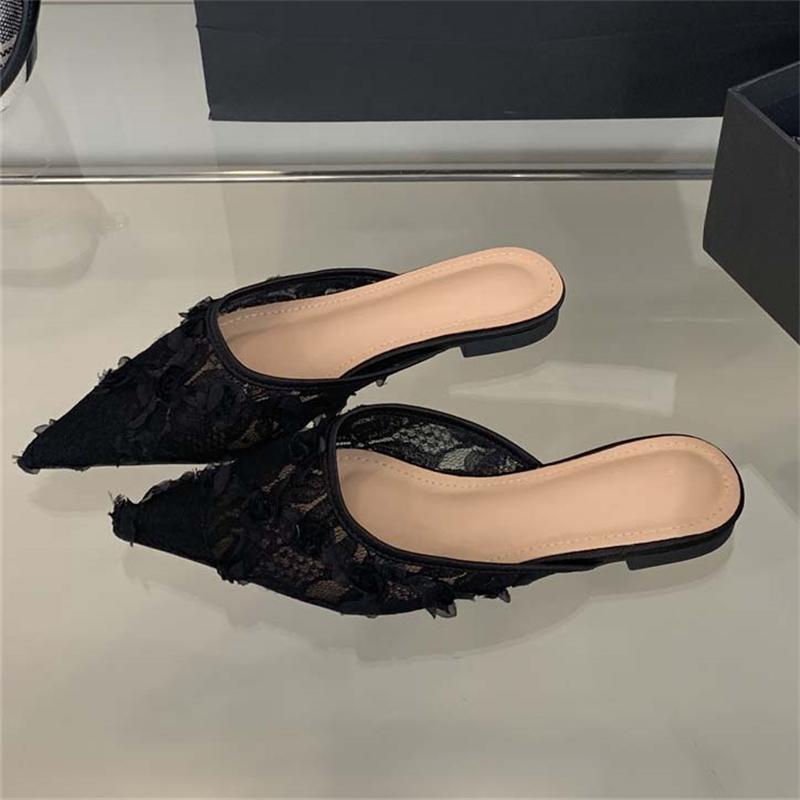 

Fashion Eilyken Fashion Elegant Square Low Heels Mule Women Slippers Summer Cosy Mesh Shallow Pointed Toe Dress Female Shoes 35 чорний