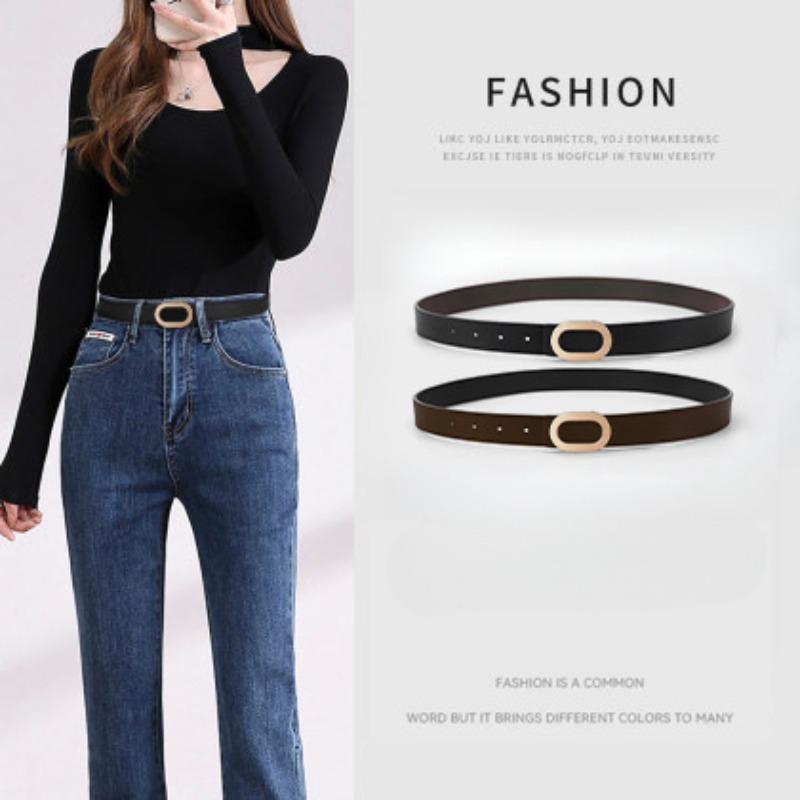 Women's Belt New Fashionable Smooth Buckle Thin Belt Versatile Skirt and Dress Decorative Women's Belt
