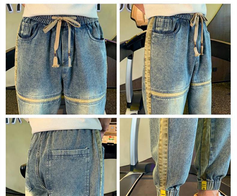 Men's 2024 Spring/Autumn Loose Straight Jeans, Trendy Casual Nine-Point Harem Pants