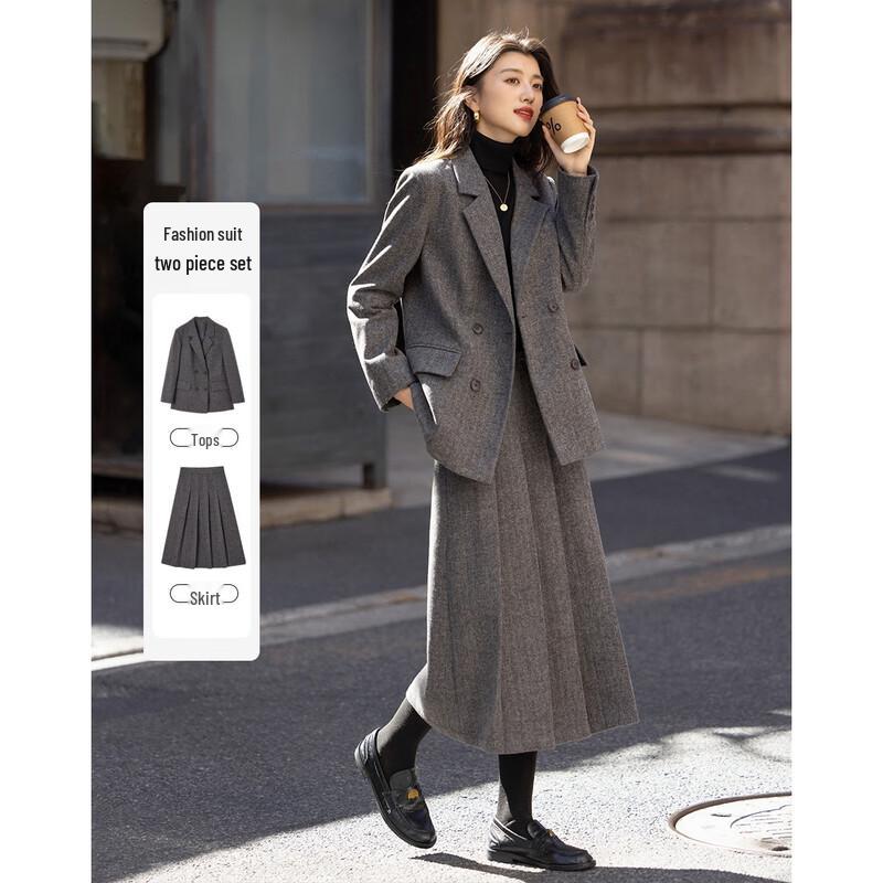 

Demana Women s Winter Lamb Wool Plaid Blazer & Pleated Skirt Set XL