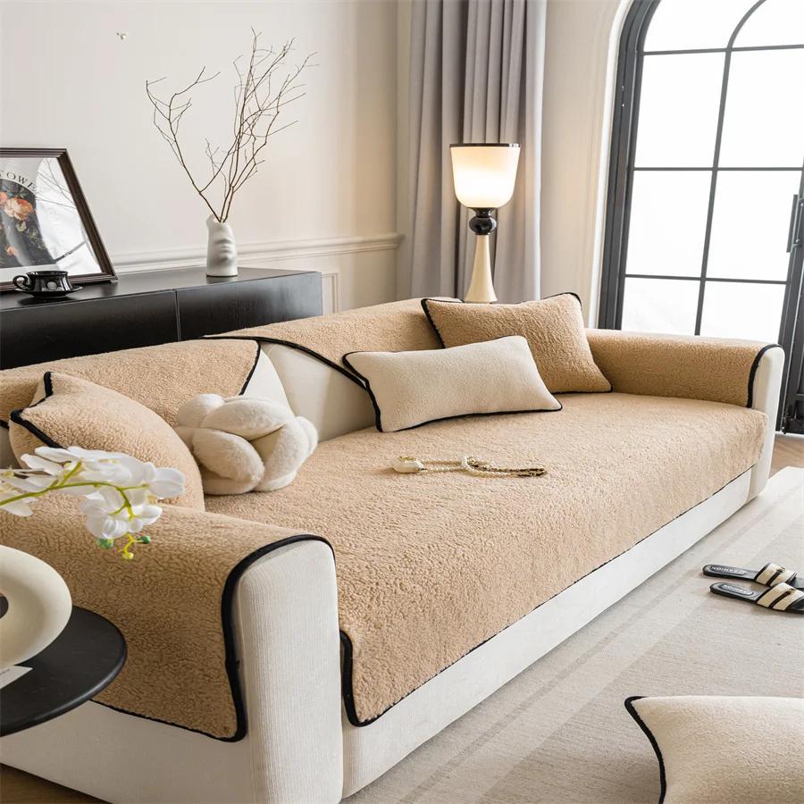 2025 New Cashmere Sofa Cushion Winter Thickened Plush Cushion Non-slip Sofa Cover Cover Cloth