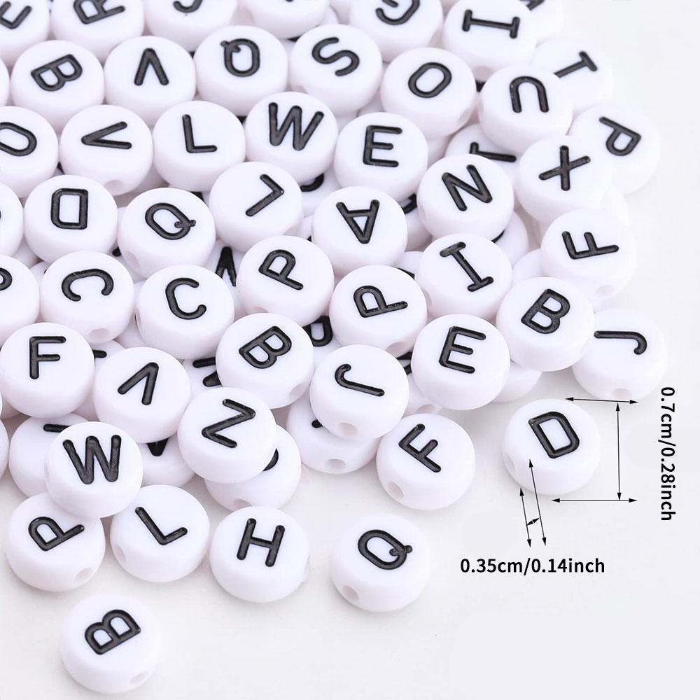 110/220/450Pcs Black On White Alphabet Beads Round Acrylic Letter Beads 7mm White Letter Beads Letters A-Z Beads for Jewellery Crafts(7mm Black-White)
