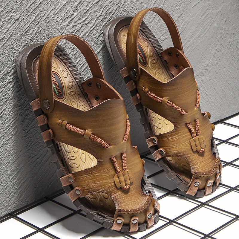 Summer new Baotou large size men's handmade sandals outdoor beach vacation dual-purpose sandals casual fashion