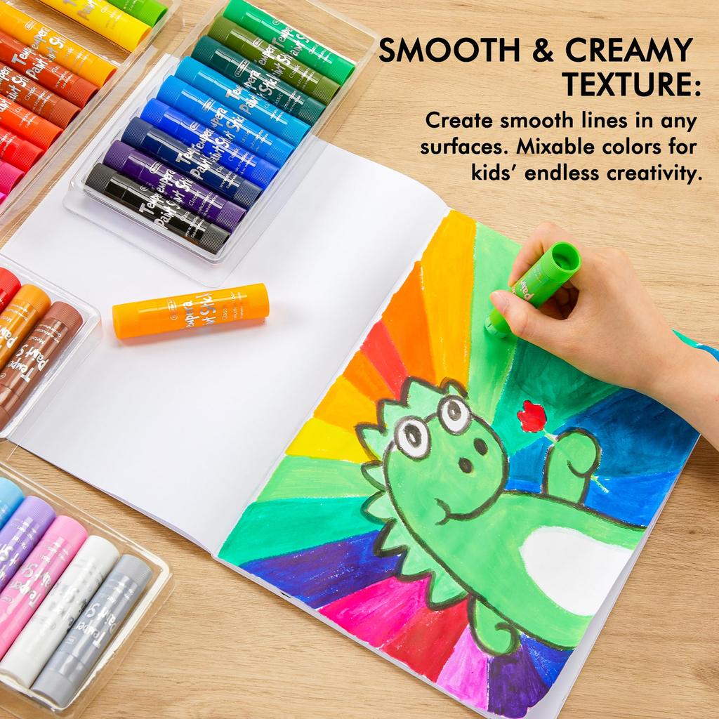 Shuttle Art Tempera Crayon Set of 40 Colors, Pastel, Metallic, and Neon Colors, Quick Drying, Removable with Water, Tempera Paint Stick, Retractable,