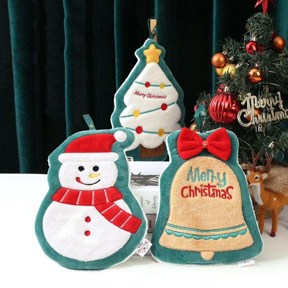 Thickened Christmas Hanging Hand Towels Soft Coral Velvet Plush Hand Towel Cartoon Absorbent Cleaning Towels Christmas Gifts