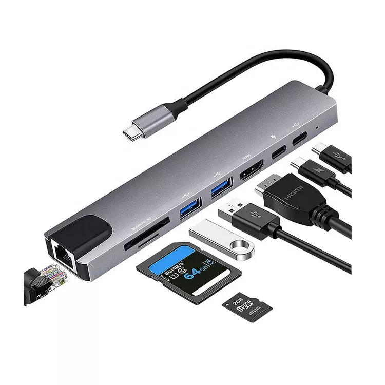 Usb-hub for Laptop Pc 4k 60Hz Type C  8 in 1 Hub Multi Function Adapter Docking Station Usb c Hub for Phone серый