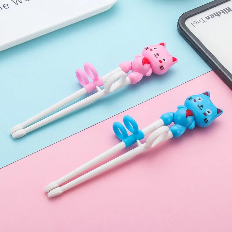 1 Pair Learning Chopstick Training Correction Cute Cat Baby Kids Children Chinese Chopsticks Learner Plastic Kitchen Tableware