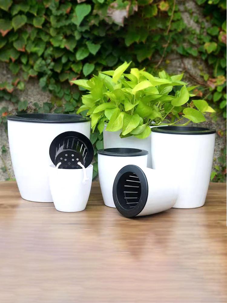 Double-layer Round Flowerpot Lazy Flower Pots Hydroponic Plastic Flowerpot Self Watering Flower Pot Water Absorption Planter