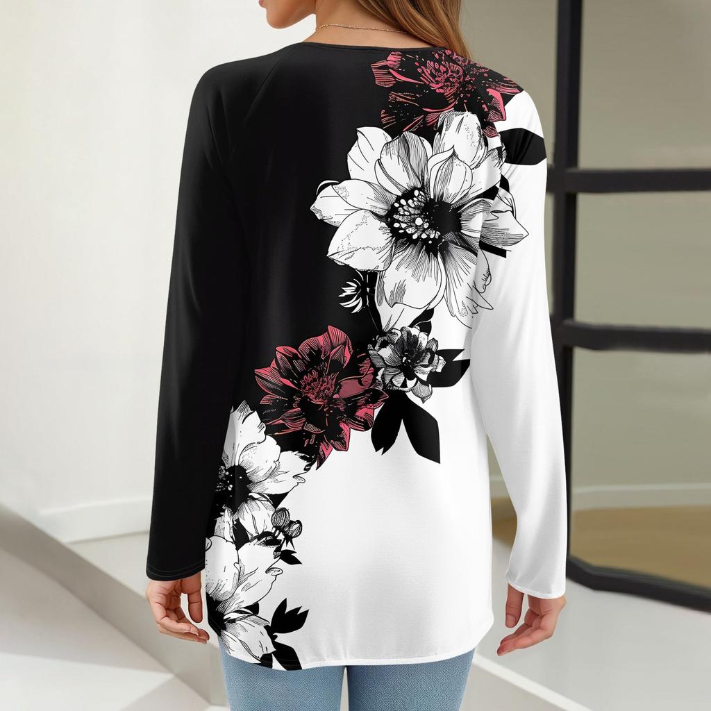 Damesmode casual blouse met lange mouwen en ronde hals