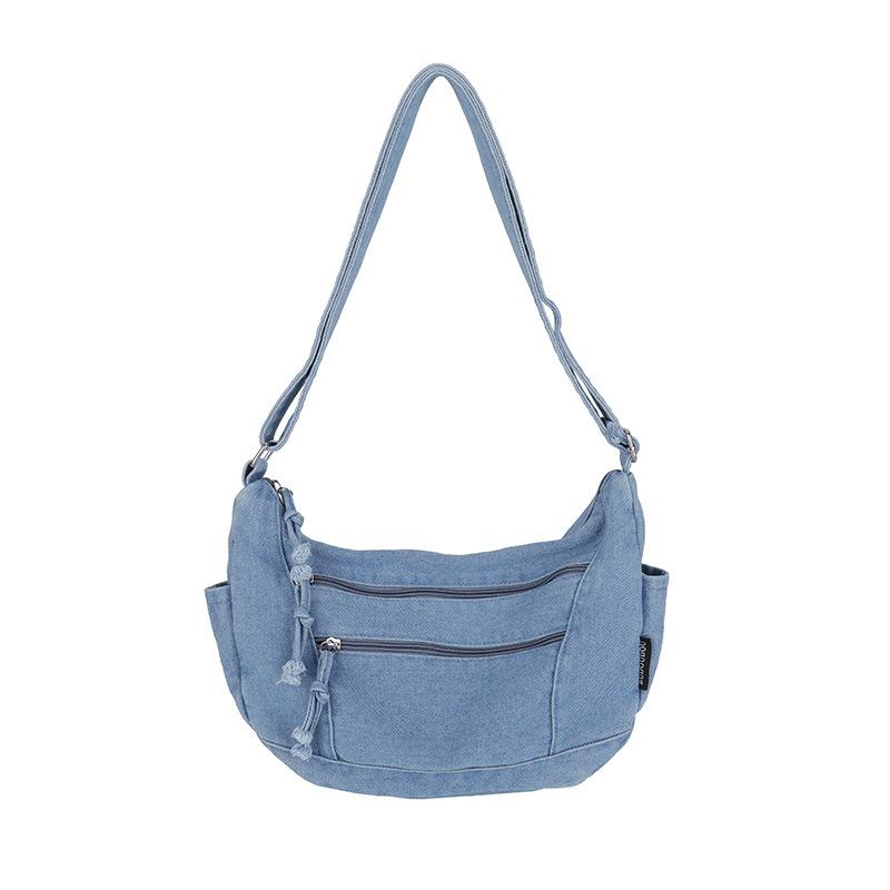 

Женская ретро джинсовая наплечная сумка большой вместимости многослойная сумка через плечо светло-синий