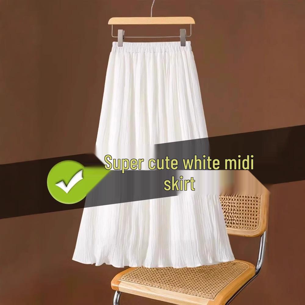 

Summer 2025 Women s High-Waisted White Mesh A-Line Midi Chiffon Skirt S (85-95 jin)