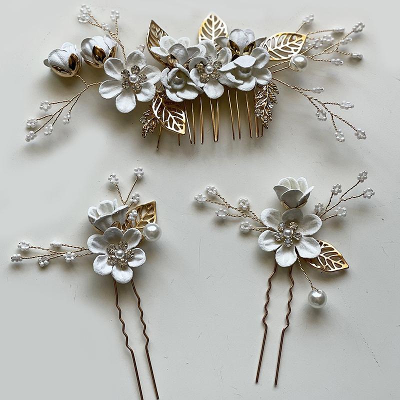 Braut Künstliche Blume Perlen Seitenkamm für Haar Frauen Bräute Hochzeit Festzug Tiara Kopfschmuck Haarnadeln Haaraccessoires Schmuck