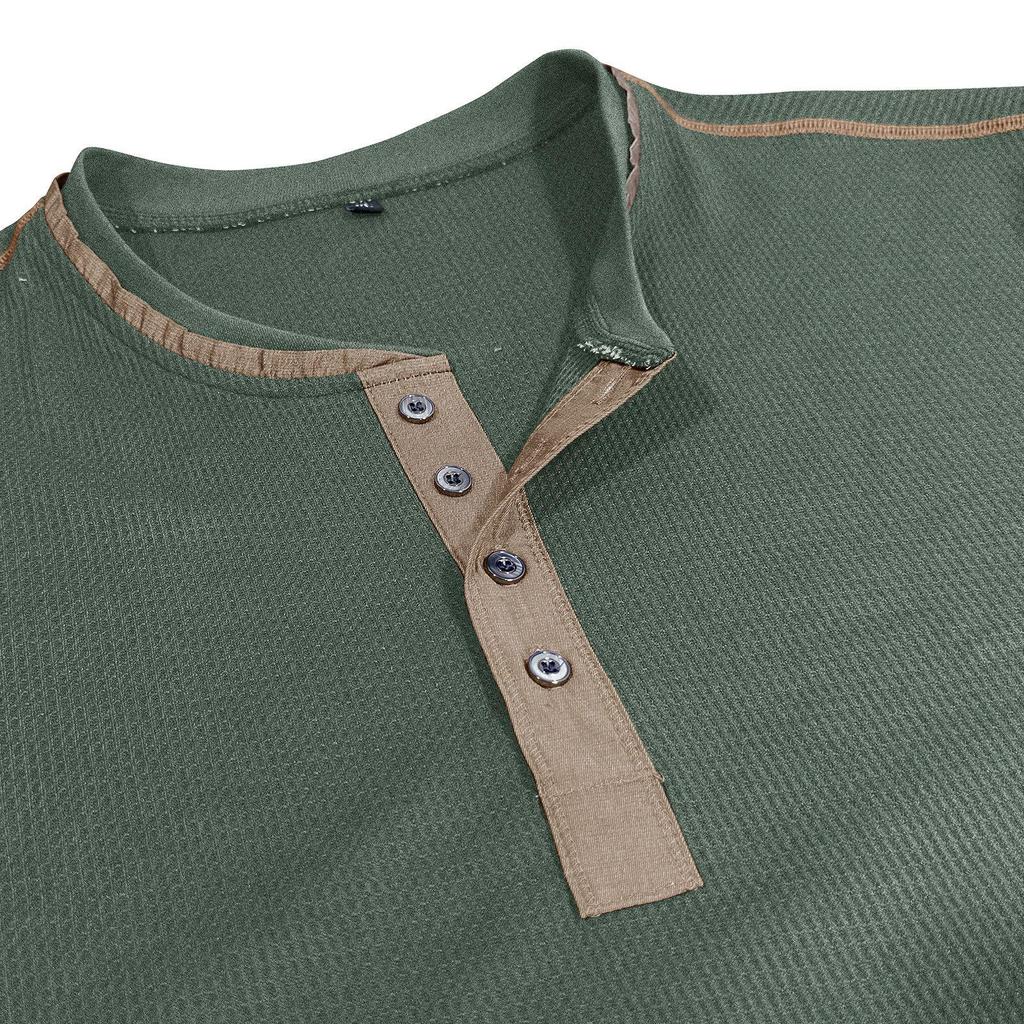 Men's Retro British Style Color Block Henley Long Sleeve Polo Shirt