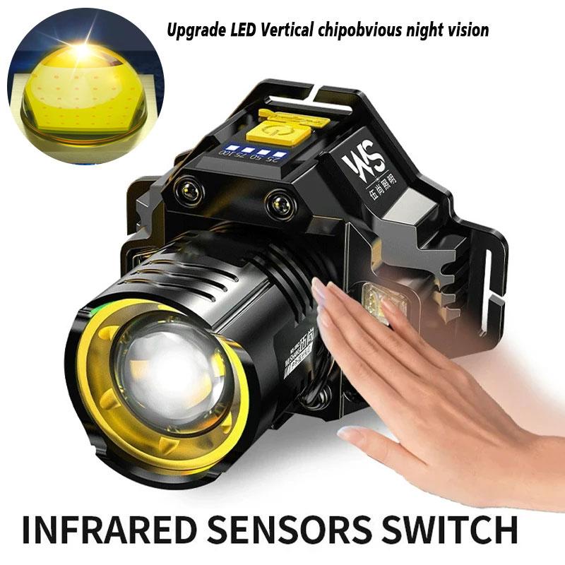 Rechargeable LED Sensor Headlamp Super Bright Zoomable Torch Outdoor Camping Fishing COB Floodlight Portable Working Headlamp