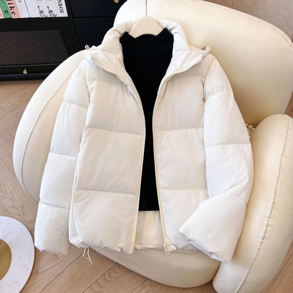 2025 autumn and winter versatile new down cotton cotton jacket windproof hooded short solid color warm bread jacket winter jacket